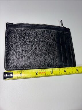 Coach Signature Black Zip Card Case Wallet Leather Coin Pouch